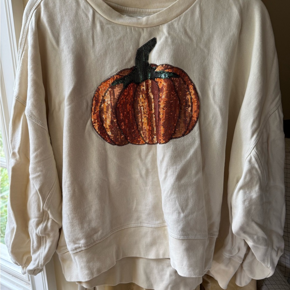 Stewart Simmons Cream Pumpkin Sequin Sweater